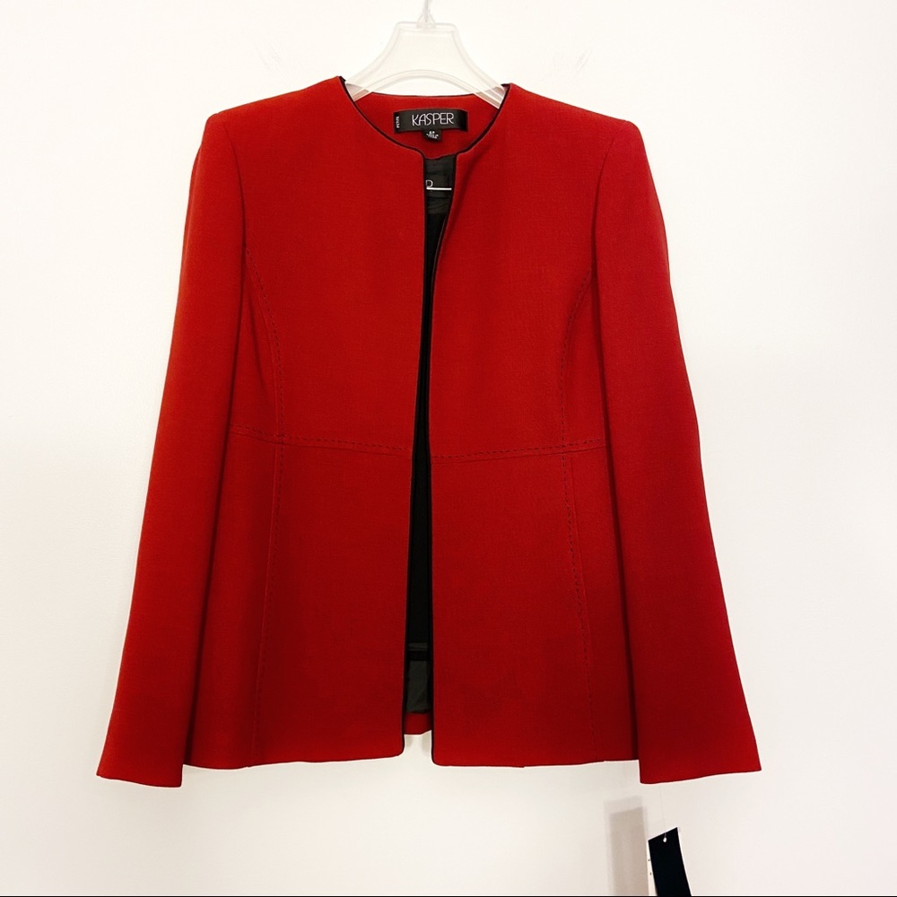 NWT Kasper 3 Piece Red & Black Suit Skirt & Jacket